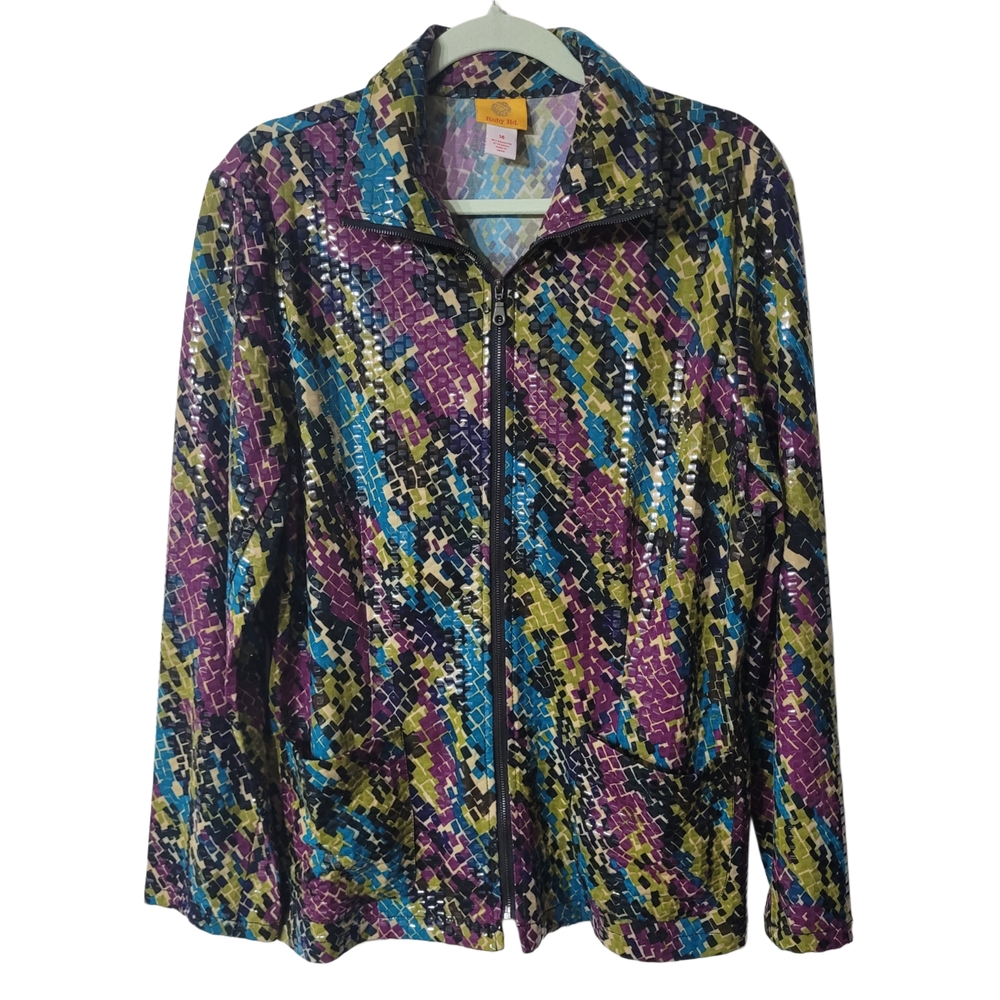 Ruby Rd. Vintage Sequin Multicolor Patterned Jacket Size 16